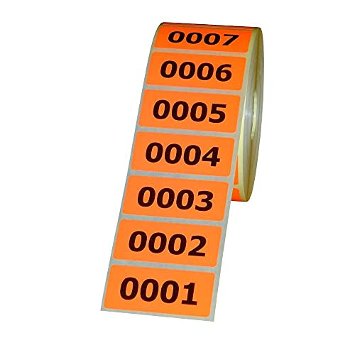1.000 Etiketten/Aufkleber auf Rolle - LEUCHTROT - fortlaufend nummeriert - 56 x 25 mm von Unbekannt