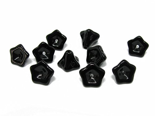 20 Glasperlen Blütenkelche, 7 x 9 mm, schwarz, Perlen basteln, Blume, fädeln von Unbekannt