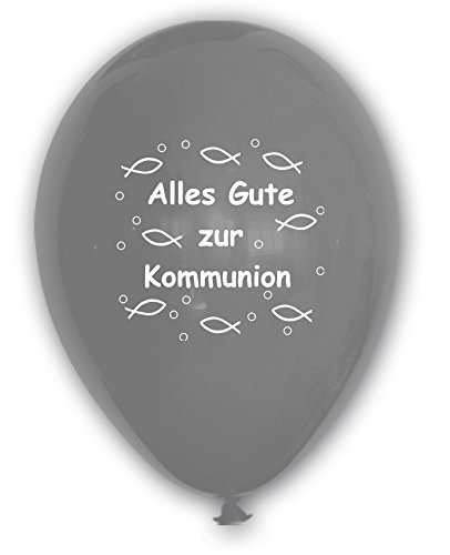 10 Luftballons Alles Gute zur Kommunion, SILBER mit weißem Aufdruck, ca. 30 cm Durchmesser von Unbekannt