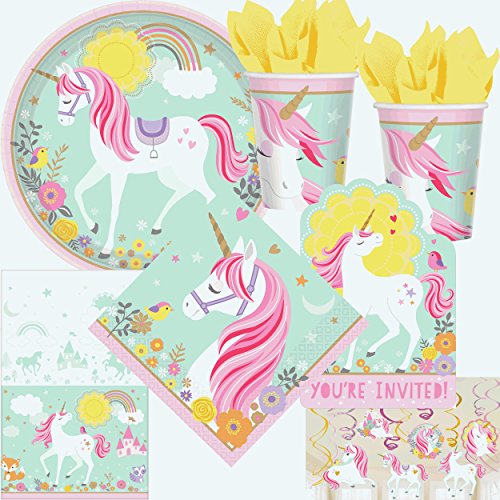 104-tlg.* MAGICAL UNICORN * PARTY SET für Kindergeburtstag mit 8 Kinder: Teller, Becher, Servietten, Einladungen, Swirl, Tischdecke, Luftschlangen, Ballons | Einhorn von Unbekannt