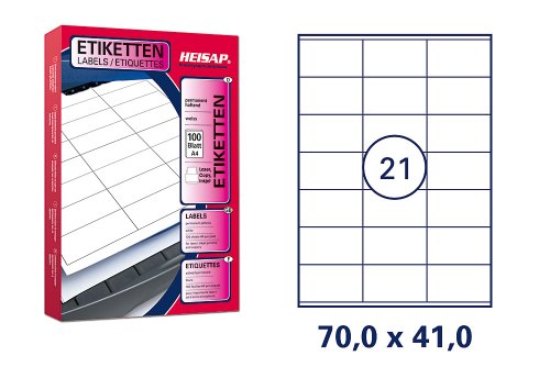 2100 HEISAP Universal Druckeretiketten 70 x 41 mm Aufkleber Weiß permanent selbstklebend Etiketten 100 Bogen A4 HEI012 von Unbekannt