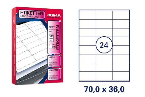 2400 HEISAP Universal Druckeretiketten 70 x 36 mm Aufkleber Weiß permanent selbstklebend Etiketten 100 Bogen A4 HEI010 von Unbekannt