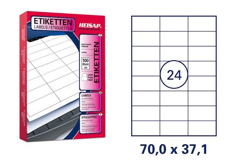 2400 HEISAP Universal Druckeretiketten 70 x 37,1 mm Aufkleber Weiß permanent selbstklebend Etiketten 100 Bogen A4 HEI011 von Unbekannt