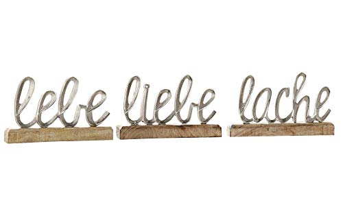 3 x Schriftzug Lebe Liebe Lache Aluminium Höhe 12,5 cm Silber, Tischdeko, Aufsteller von Unbekannt