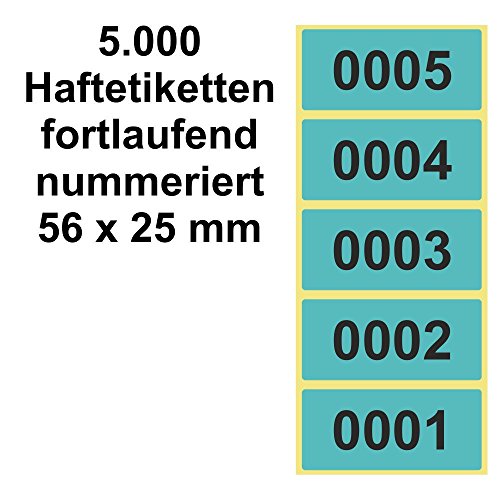 5.000 Etiketten / Aufkleber auf Rolle - BLAU - fortlaufend nummeriert - 56 x 25 mm 5.000 Etiketten / Aufkleber auf Rolle - BLAU - fortlaufend nummeriert - 56 x 25 mm von Unbekannt