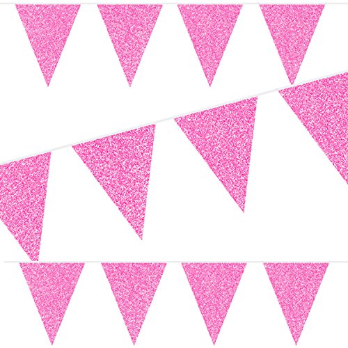 Unbekannt 6m Wimpelkette * Sparkling Magenta-PINK * als Deko zum Geburtstag oder Party // in metallischen Glitzer // Girlande Flag Banner von Unbekannt