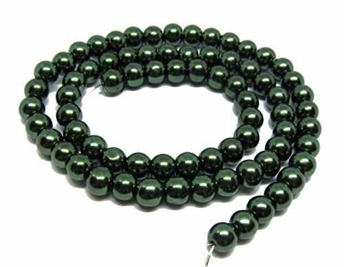 73 Glaswachsperlen grün dunkel, 6mm Glasperlen, Perlen basteln, 1 Strang von Unbekannt