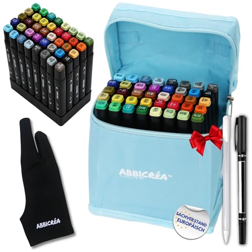 40 Alkohol marker mit Doppelseite Zeichenset: Tasche, Behälter, Fineliner und Künstlerhandschuh INKLUSIVE | Ausmalen für Erwachsene, Kinder, Anfänger, Profis| ABBICREA™ Permanente von ABBI Essentiels