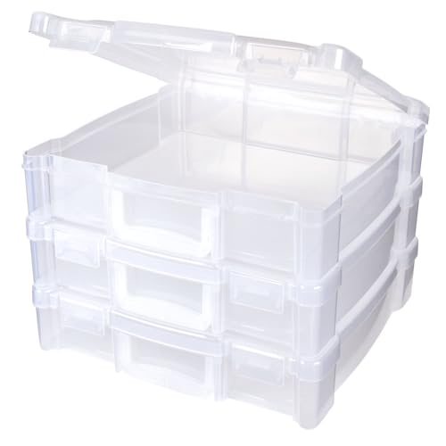 ArtBin 6913ZZ 30,5 x 30,5 cm tragbarer Kunst- und Handwerks-Organizer mit Griff, 3er-Pack, [3] Kunststoff-Aufbewahrungsboxen, transparent, 3er-Pack, 3 Stück von ArtBin