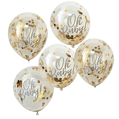 Ballons / Luft-Ballons "Oh Baby" transparent mit goldenem Konfetti ideal für Baby-Party / Baby-Shower-Party / Belly-Party / Geburt & Taufe (10 Ballons) von Unbekannt