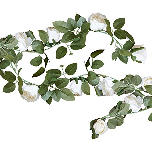 Blumen-Girlande / Rosen-Girlande aus Stoff in grün & creme-weiß - Länge 2 Meter / Hochzeits-Deko / Geburtstags-Deko / Raum-Dekoration / Stoff-Girlande / Banner / Party & Feier Rosen von Unbekannt