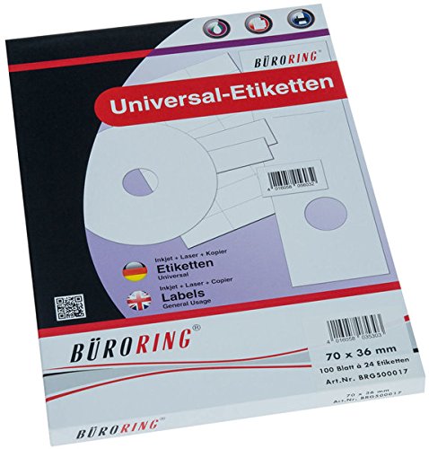 Büroring Etiketten A4/100 Blatt 70x36mm, 2400 Etiketten von Unbekannt