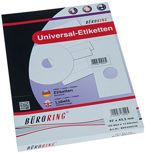 Büroring Etiketten A4/100 Blatt 97x42,3mm, 1200 Etiketten von Unbekannt