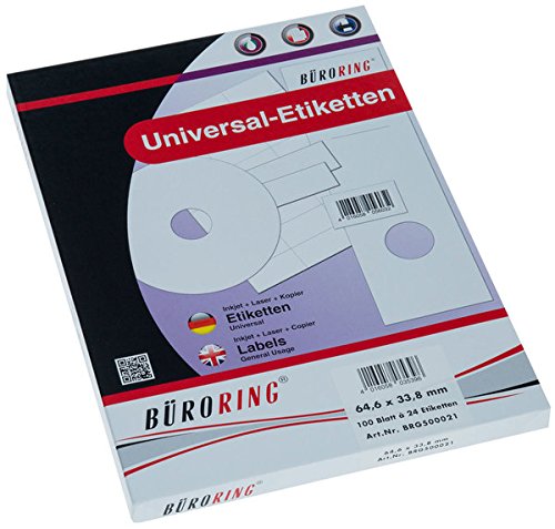 Büroring Etiketten A4/100 Blatt 64,6x33,8mm, 2400 Etiketten von Unbekannt