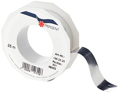 Präsent C.E. Pattberg Mexico Geschenkband metallic Silber, 25 m Ringelband zum Einpacken von Geschenken, 25 mm Breite, Zubehör zum Dekorieren & Basteln, Dekoband, Anlass von PRÄSENT