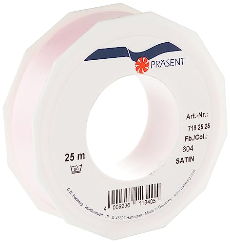 Präsent C.E. Pattberg Satin Hellrosa, 25 m Satinband zum Einpacken von Geschenken, 25 mm Breite, Geschenkband zum Dekorieren & Basteln, Dekoband, Anlass von PRÄSENT
