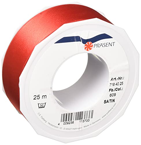 Präsent C.E. Pattberg Satin rot, 25 m Satinband zum Einpacken von Geschenken, 40 mm Breite, Geschenkband zum Dekorieren & Basteln, Dekoband, Anlass Präsent C.E. Pattberg Satin rot, 25 m Satinband zum Einpacken von Geschenken, 40 mm Breite, Geschenkband zum Dekorieren & Basteln, Dekoband, Anlass von PRÄSENT