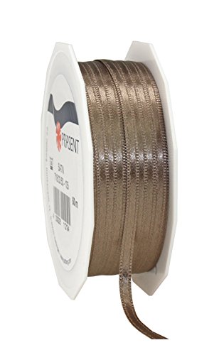 PRÄSENT C.E. Pattberg Satin Taupe, 50 m Satinband zum Einpacken von Geschenken, 3 mm Breite, Geschenkband zum Dekorieren & Basteln, Dekoband, Anlass von PRÄSENT