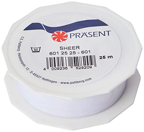 PRÄSENT C.E. Pattberg Sheer Organzaband weiß, 25 m Geschenkband zum Einpacken von Geschenken, 25 mm Breite, Zubehör zum Dekorieren & Basteln, Dekoband von PRÄSENT