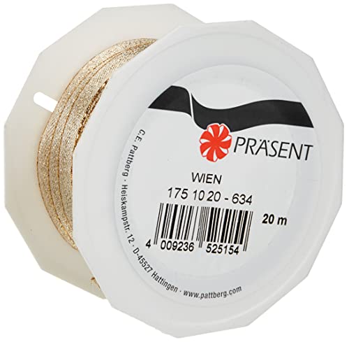 Präsent C.E. Pattberg Wien Geschenkband Gold, 20 m Geschenkband zum Einpacken, 10 mm Breite, Zubehör zum Dekorieren & Basteln, Dekoband für Geschenke von Präsent