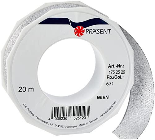 Präsent C.E. Pattberg Wien Geschenkband Silber, 20 m Geschenkband zum Einpacken, 25 mm Breite, Zubehör zum Dekorieren & Basteln, Dekoband für Geschenke Präsent C.E. Pattberg Wien Geschenkband Silber, 20 m Geschenkband zum Einpacken, 25 mm Breite, Zubehör zum Dekorieren & Basteln, Dekoband für Geschenke von PRÄSENT