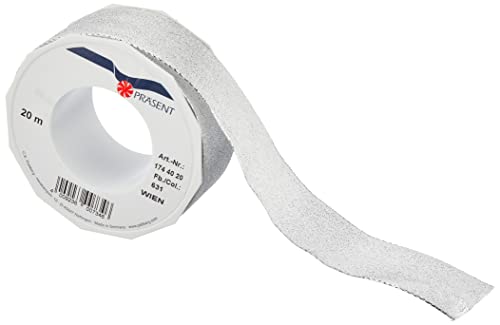 Präsent C.E. Pattberg Wien Geschenkband Silber, 20 m Geschenkband zum Einpacken, 40 mm Breite, Zubehör zum Dekorieren & Basteln, Dekoband für Geschenke Präsent C.E. Pattberg Wien Geschenkband Silber, 20 m Geschenkband zum Einpacken, 40 mm Breite, Zubehör zum Dekorieren & Basteln, Dekoband für Geschenke von Präsent