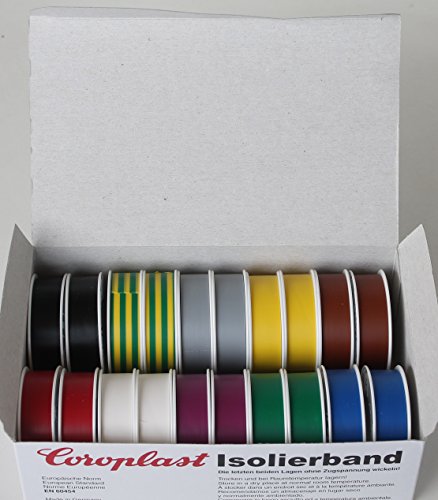 Coroplast Box verschiedene Farben VDE Isoband Elektriker Isolierband Klebeband 15mm x 10 m 20 Rollen (Bunt) von Unbekannt