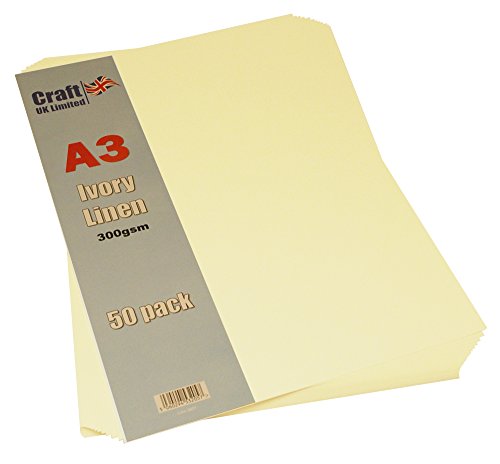 Craft UK 2027 A3 300 g/m² Leinen-Karton, 50 Blatt, elfenbeinfarben von Craft UK