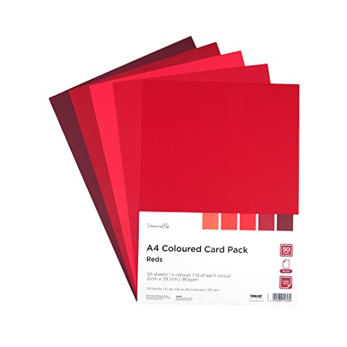 Dovecraft A4 Farbige Karte, doppelseitig, 180 g/m², 50 Blatt, 21 cm x 29,7 cm, Kartenpaket zum Basteln, Einladungen, Hochzeit, Rot von Unbekannt
