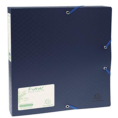 Exacompta 553572E Premium Sammelbox Forever 40mm mit Gummizug aus Recycling-Kunststoff mit Rückenschild für DIN A4 Archivbox Heftbox Dokumentenbox Zeichenbox Sammelmappe blau von Exacompta