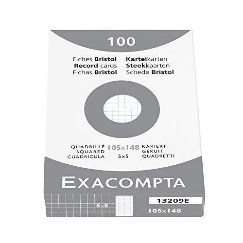 Exacompta 13209E 100er Pack Premium Karteikarten kariert DIN A6 ideal für die Schule, zum Lernen von Vokabeln 105 x 148 mm weiß von Exacompta
