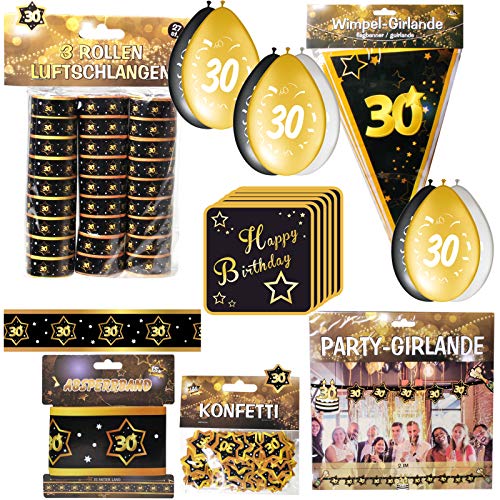 Geschenkeparadies 24 Partyset 59 Teile zum 30. Geburtstag Deko Set Schwarz/Gold Dekoration von Geschenkeparadies 24