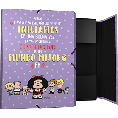 Grafoplás 82402659. Ordner mit 3 Klappen, gefütterter Karton, harter Deckel, Foliengröße, Mafalda-Kollektion, Hoffnung, FSC-zertifiziert von Mafalda