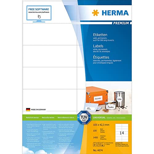 HERMA Etikett PREMIUM 4674 105x42,3mm weiß 1.400 St./Pack. von Unbekannt