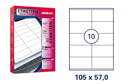 Heisap Etiketten 100 Blatt A4 weiß permanent klebend, 105 x 57 mm von Unbekannt