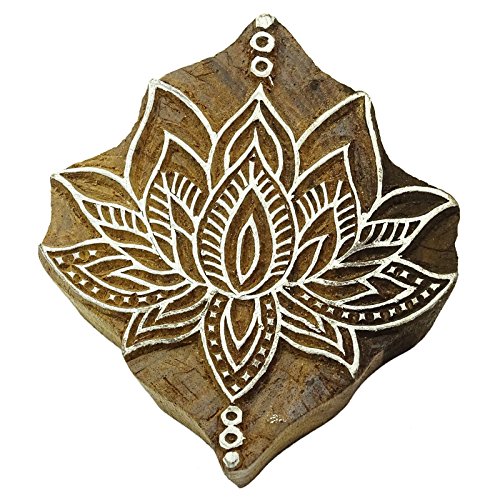 Holz-Textilstempel, Form: indischer Lotus, dekorativer Maler-Stempel, holz, braun, 3.5" x 3.2" Inches von Knitwit
