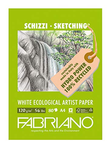 Fabriano Honsell 12821297 - Fabriano Eco per Artisti Block Schizzi, DIN A4, 120 g/m², 80 Blatt, ökologisches weißes Zeichenpapier aus 100 Prozent recyceltem Zellstoff, säurefrei von Fabriano