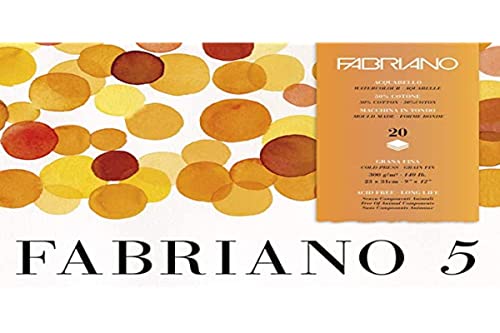 Fabriano Honsell 19100258 - Fabriano "Disegno 5" hochwertiger Bütten - Aquarellkarton, naturweiß, Feinkorn, 300 g/m², 23 x 21 cm, 20 Blatt, Block 4 seitig geleimt, chlor- und säurefrei von Fabriano