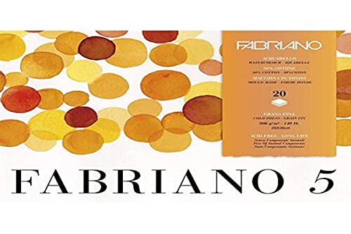 Fabriano Honsell 19100259 - Fabriano "Disegno 5" hochwertiger Bütten - Aquarellkarton, naturweiß, Feinkorn, 300 g/m², 26 x 36 cm, 20 Blatt, Block 4 seitig geleimt, chlor- und säurefrei von Fabriano