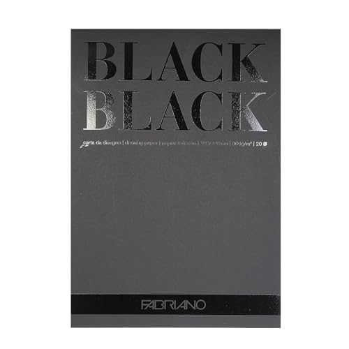 Honsell 19100392 - Fabriano Black Black Block, tiefschwarzes Papier mit matter, unbeschichteter Oberfläche, 300 g/m², DIN A3, 20 Blatt, ideal für Pastelle, Farbstifte und Marker von Fabriano