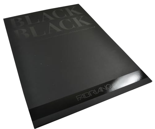 Honsell 19100393 - Fabriano Black Black Block, tiefschwarzes Papier mit matter, unbeschichteter Oberfläche, 300 g/m², DIN A2, 20 Blatt, ideal für Pastelle, Farbstifte und Marker von Fabriano