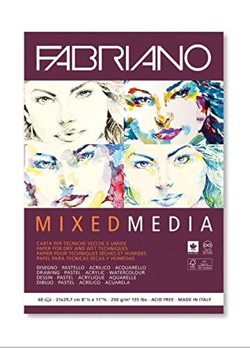 Fabriano Honsell 19100502 - Fabriano Mixed Media Künstlerpapier Block, DIN A5, 40 Blatt 250 g/m², geeignet für nasse und trockene Maltechniken, Weiß Fabriano Honsell 19100502 - Fabriano Mixed Media Künstlerpapier Block, DIN A5, 40 Blatt 250 g/m², geeignet für nasse und trockene Maltechniken, Weiß von Fabriano