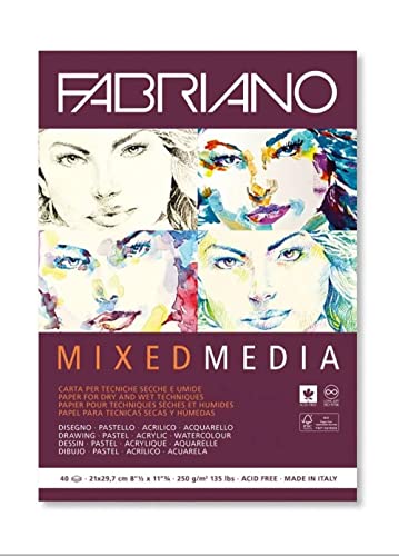 Fabriano Honsell 19100502 - Fabriano Mixed Media Künstlerpapier Block, DIN A5, 40 Blatt 250 g/m², geeignet für nasse und trockene Maltechniken von Fabriano