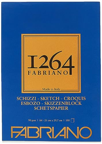 Honsell 19100632 - Fabriano Schizzi Skizzenblock 1264 kopfgeleimt, 90 g/qm, DIN A4, 100 Blatt Skizzenpapier in elfenbeinweiß, säurefrei, leicht gekörnt, für alle Trockentechniken von Fabriano
