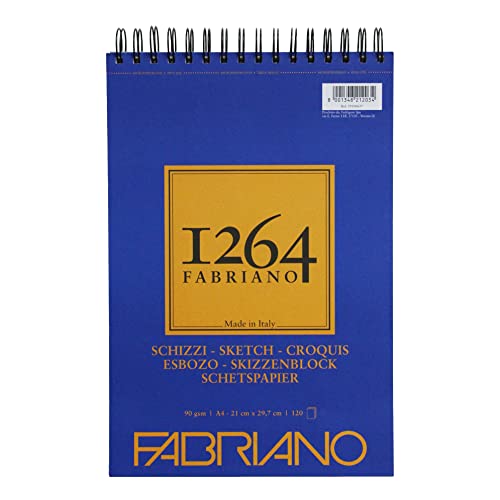 Honsell 19100637 - Fabriano Schizzi Skizzenblock 1264 mit Kopfspirale, 90 g/qm, DIN A4, 120 Blatt Skizzenpapier in elfenbeinweiß, säurefrei, leicht gekörnt, für alle Trockentechniken von Fabriano