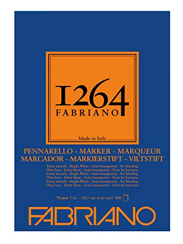 Honsell 19100640 - Fabriano Marker Layoutblock 1264, 70 g/qm, DIN A3, 100 Blatt extra weißes, halbtransparentes Papier, für Marker auf Alkohol-, Lösungsmittel- und Wasserbasis von Fabriano