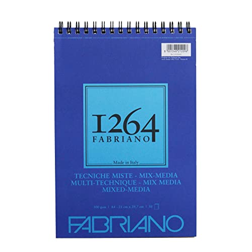 Fabriano 19100643 Honsell 19100643-Fabriano Mix Media Spiralblock 1264, 300 g/qm, DIN A4, 30 naturweißes, mittelkörniges Papier, säurefrei, für alle vielfältige Techniken geeignet, weiß, 40 Blatt von Fabriano