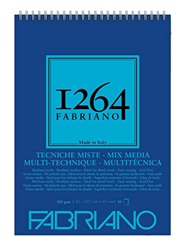 Fabriano Honsell 19100644 - Fabriano Mix Media Spiralblock 1264, 300 g/qm, DIN A3, 30 Blatt naturweißes, mittelkörniges Papier, säurefrei, für alle vielfältige Techniken geeignet Fabriano Honsell 19100644 - Fabriano Mix Media Spiralblock 1264, 300 g/qm, DIN A3, 30 Blatt naturweißes, mittelkörniges Papier, säurefrei, für alle vielfältige Techniken geeignet von Fabriano
