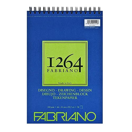 Honsell 19100646 - Fabriano Disegno Zeichenblock mit Spiralbindung 1264, 180 g/qm, DIN A4, 50 Blatt naturweißes, satiniertes Papier mit mittlerer Körnung, säurefrei, für alle Trockentechniken von Fabriano