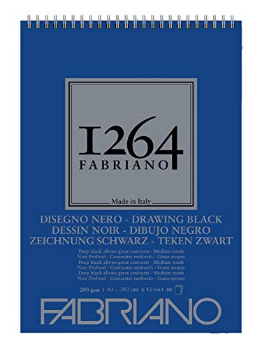 Honsell 19100651 - Fabriano Disegno Nero Zeichenblock mit Spiralbindung 1264, 200 g/qm, DIN A3, 40 Blatt schwarzes, satiniertes Papier mit mittlerer Körnung, säurefrei, für alle Trockentechniken Honsell 19100651 - Fabriano Disegno Nero Zeichenblock mit Spiralbindung 1264, 200 g/qm, DIN A3, 40 Blatt schwarzes, satiniertes Papier mit mittlerer Körnung, säurefrei, für alle Trockentechniken von Fabriano